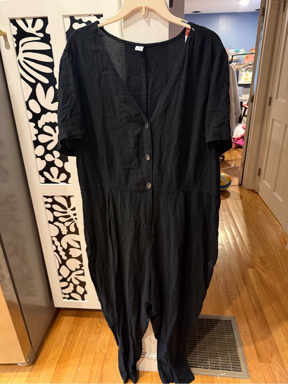 old navy Relaxed Black Short-Sleeve Button-Front Jumpsuit